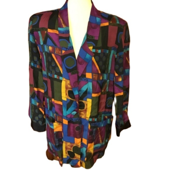 Authentic Original Vintage Style Jackets & Blazers - Vintage 80s op art bright blazer boyfriend jacket